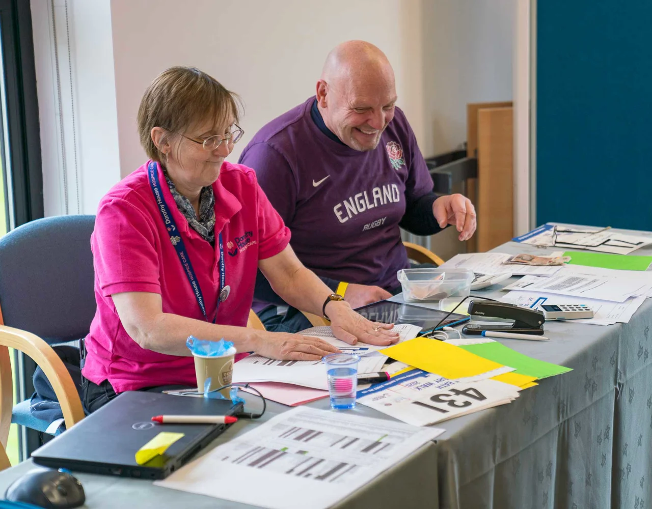 Volunteers getting ready for a fundraising event